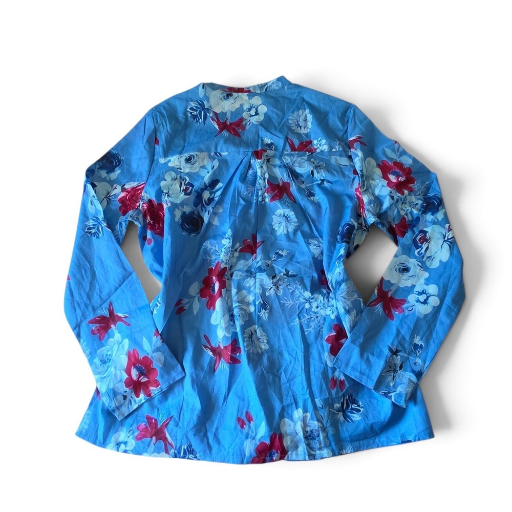Blue Floral Long Sleeve Blouse Top Plus Size 2XL